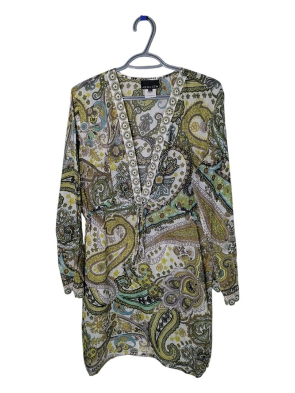 Athleta Dress Sz Lg Paisley‎ Silk Blend Semi Sheer Dress/Beach Cover Up